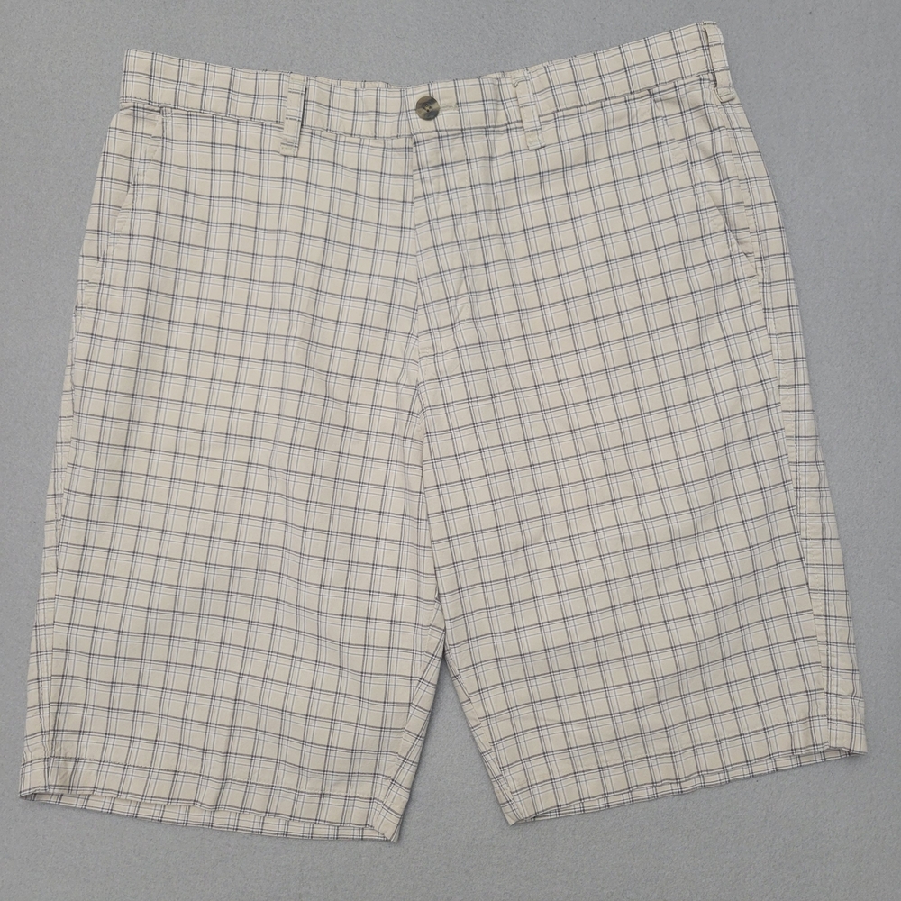 Men's Plaid Performance Golf Shorts - Beige/Navy Size 36